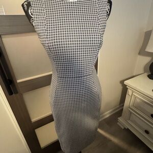 Calvin Klein Black and White Sheath Midi Dress